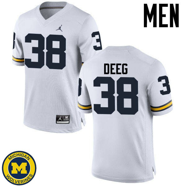 Mens University of Michigan #38 Bradley Deeg White College Game Jersey